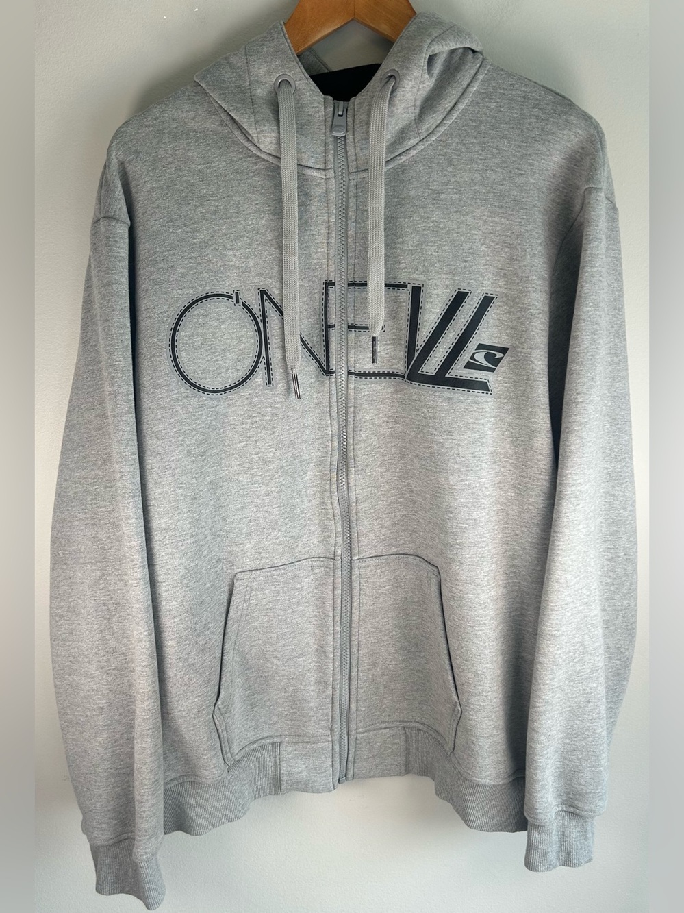O'Neill Mens Hoodie Sweater XXL Gray Full Zip Outdoor Logo Surf Skate Fleece EUC